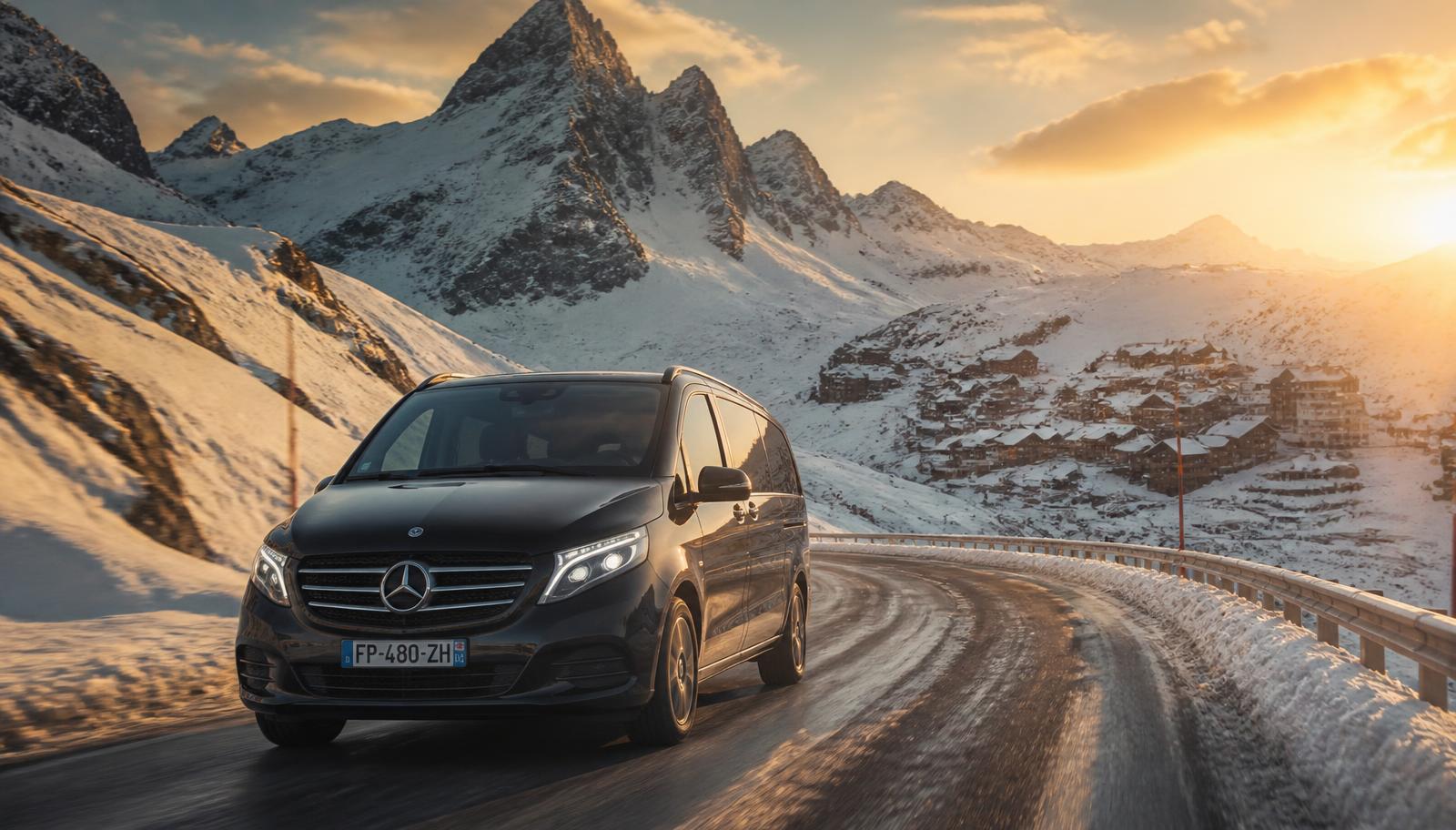 Van Mercedes Classe V MEXVTC sur une route de montagne des Alpes
